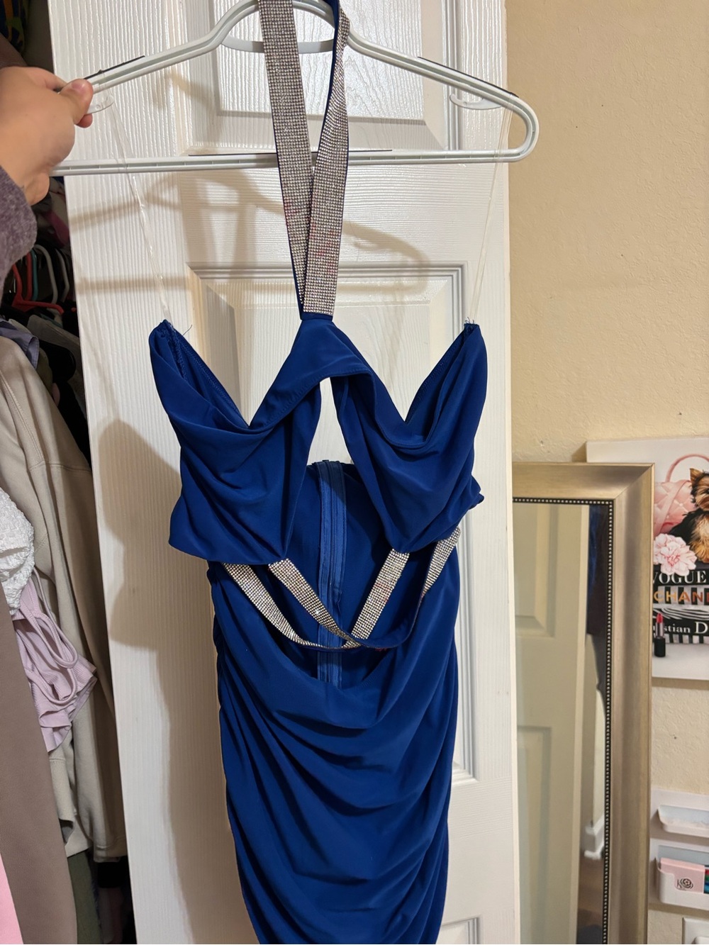 Elegant Royal Blue Halter Ruched Party Dress